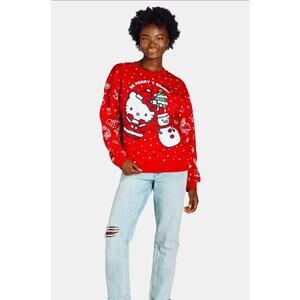 Women's L Hello Kitty Red Ugly Christmas Sweater Holiday Festive